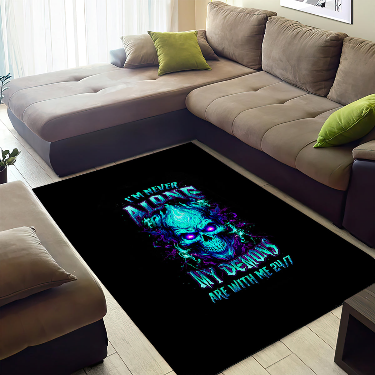 Flame Skull Area Rug I'm Never Alone My Demons With Me 24/7 - Wonder Print Shop