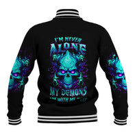 Flame Skull Baseball Jacket I'm Never Alone My Demons With Me 24/7 - Wonder Print Shop