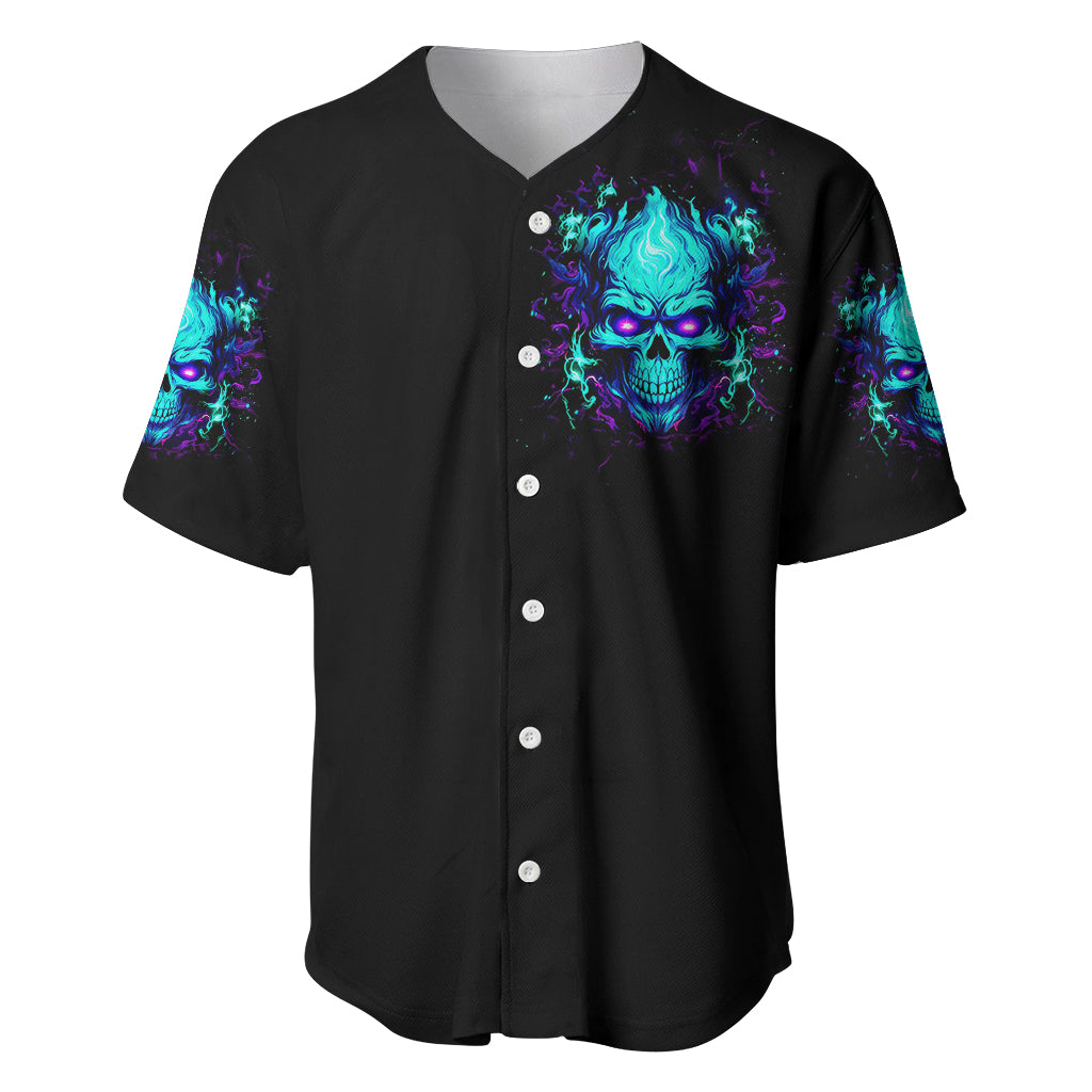 Flame Skull Baseball Jersey I'm Never Alone My Demons With Me 24/7 - Wonder Print Shop