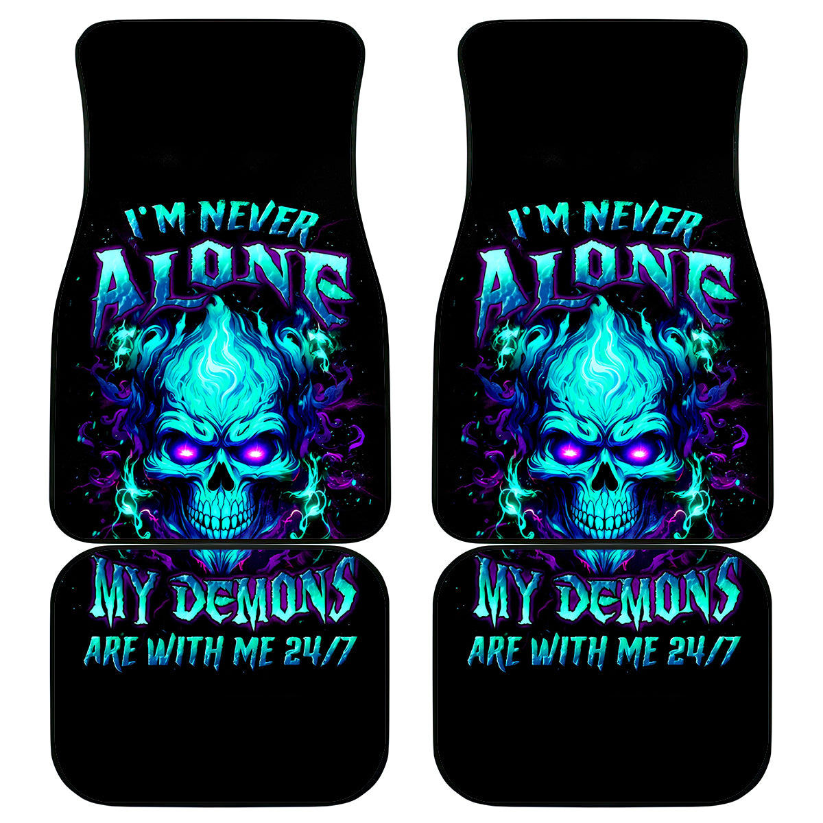 Flame Skull Car Mats I'm Never Alone My Demons With Me 24/7 - Wonder Print Shop