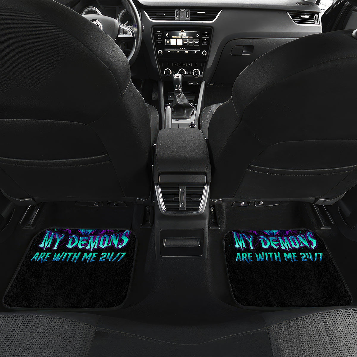 Flame Skull Car Mats I'm Never Alone My Demons With Me 24/7 - Wonder Print Shop