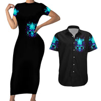 Flame Skull Couples Matching Short Sleeve Bodycon Dress and Hawaiian Shirt I'm Never Alone My Demons With Me 24/7 - Wonder Print Shop