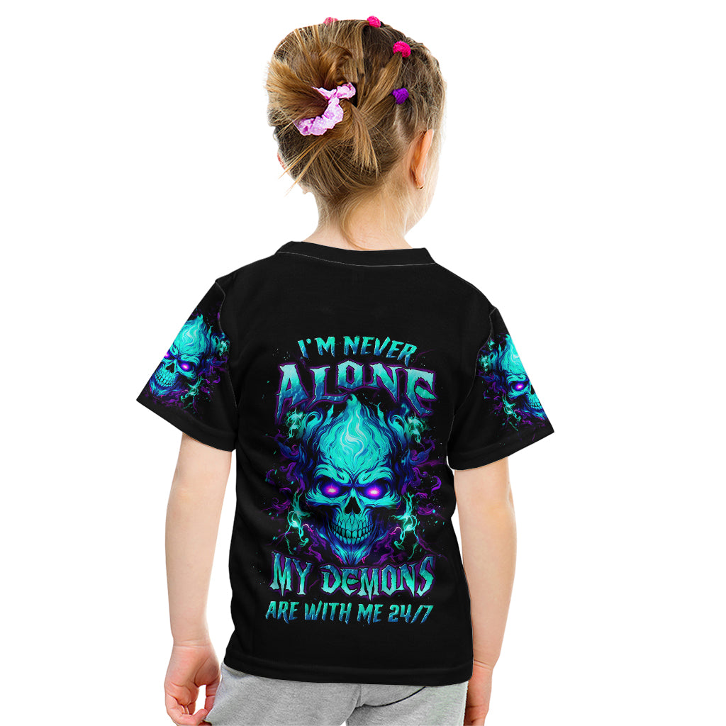 Flame Skull Kid T Shirt I'm Never Alone My Demons With Me 24/7 - Wonder Print Shop