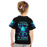 Flame Skull Kid T Shirt I'm Never Alone My Demons With Me 24/7 - Wonder Print Shop