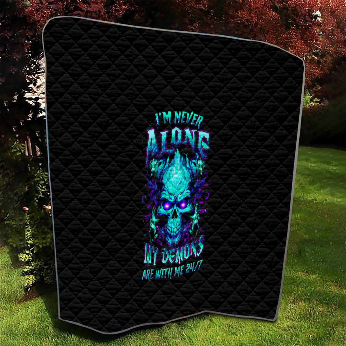 Flame Skull Quilt I'm Never Alone My Demons With Me 24/7 - Wonder Print Shop
