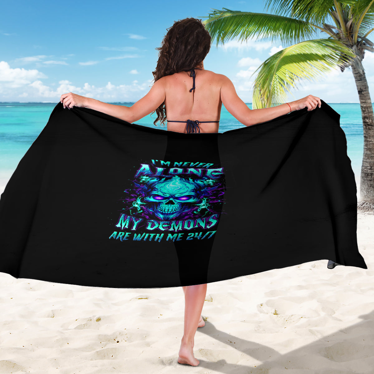 Flame Skull Sarong I'm Never Alone My Demons With Me 24/7 - Wonder Print Shop