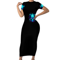 Flame Skull Short Sleeve Bodycon Dress I'm Never Alone My Demons With Me 24/7 - Wonder Print Shop