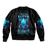 Flame Skull Sleeve Zip Bomber Jacket I'm Never Alone My Demons With Me 24/7 - Wonder Print Shop