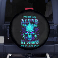 Flame Skull Spare Tire Cover I'm Never Alone My Demons With Me 24/7 - Wonder Print Shop