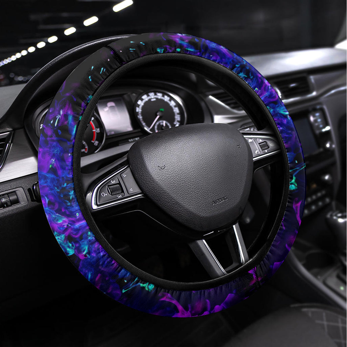 Flame Skull Steering Wheel Cover I'm Never Alone My Demons With Me 24/7 - Wonder Print Shop
