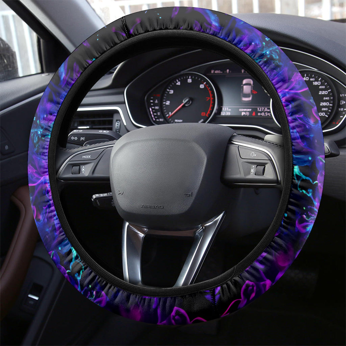 Flame Skull Steering Wheel Cover I'm Never Alone My Demons With Me 24/7 - Wonder Print Shop