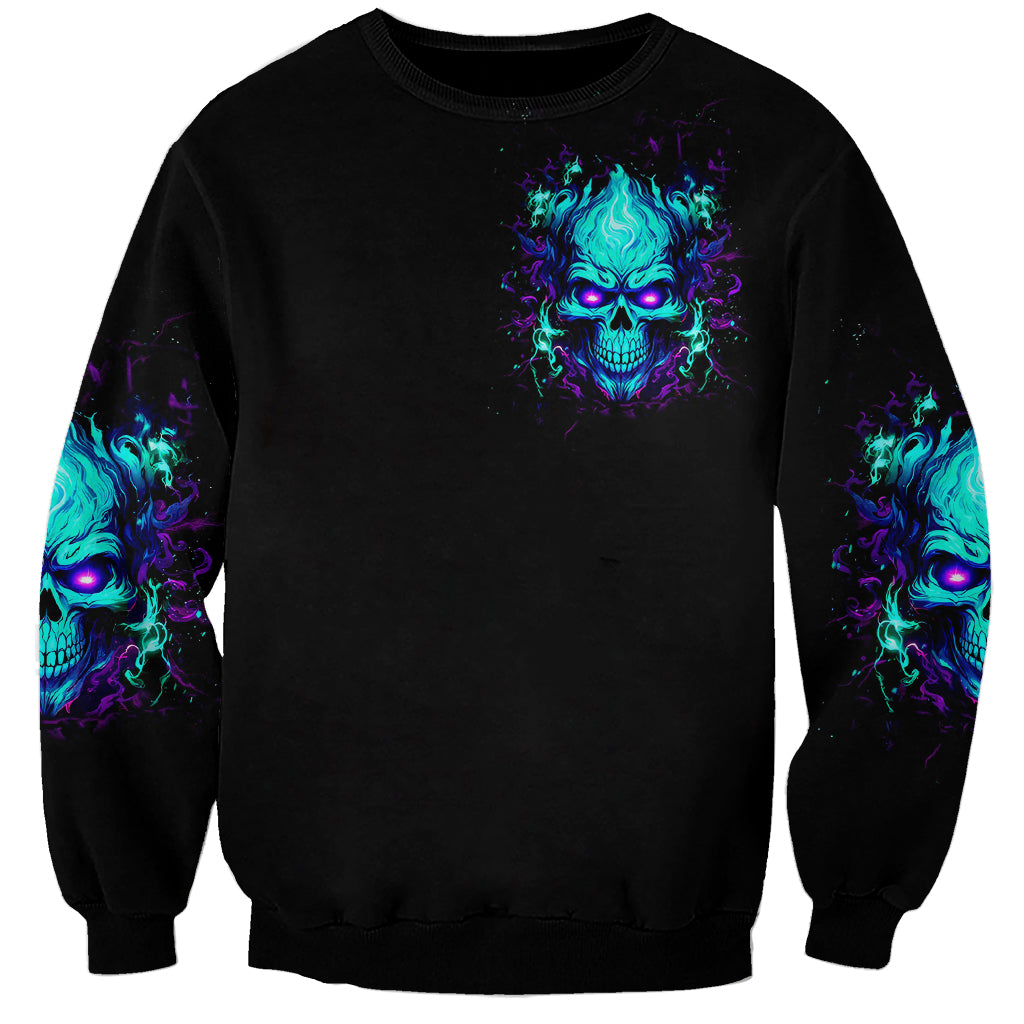 Flame Skull Sweatshirt I'm Never Alone My Demons With Me 24/7 - Wonder Print Shop