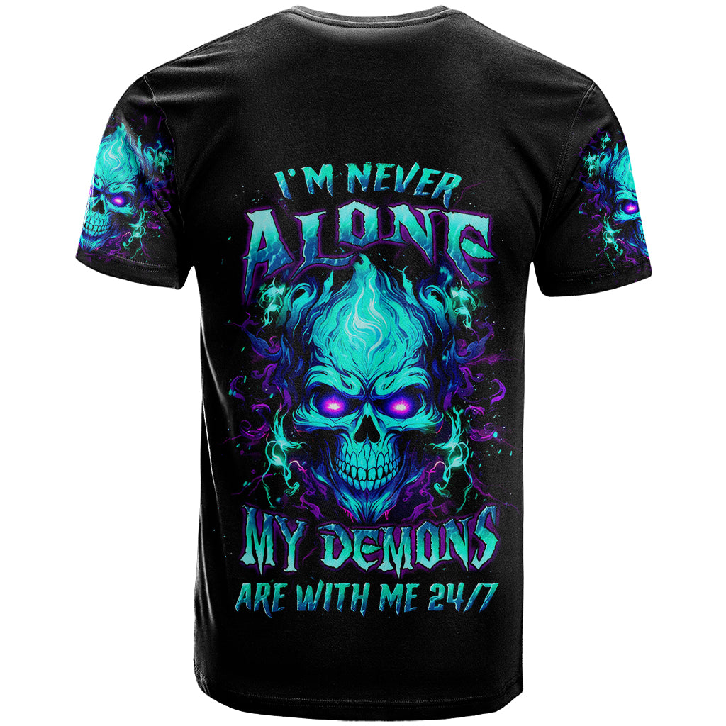 Flame Skull T Shirt I'm Never Alone My Demons With Me 24/7 - Wonder Print Shop