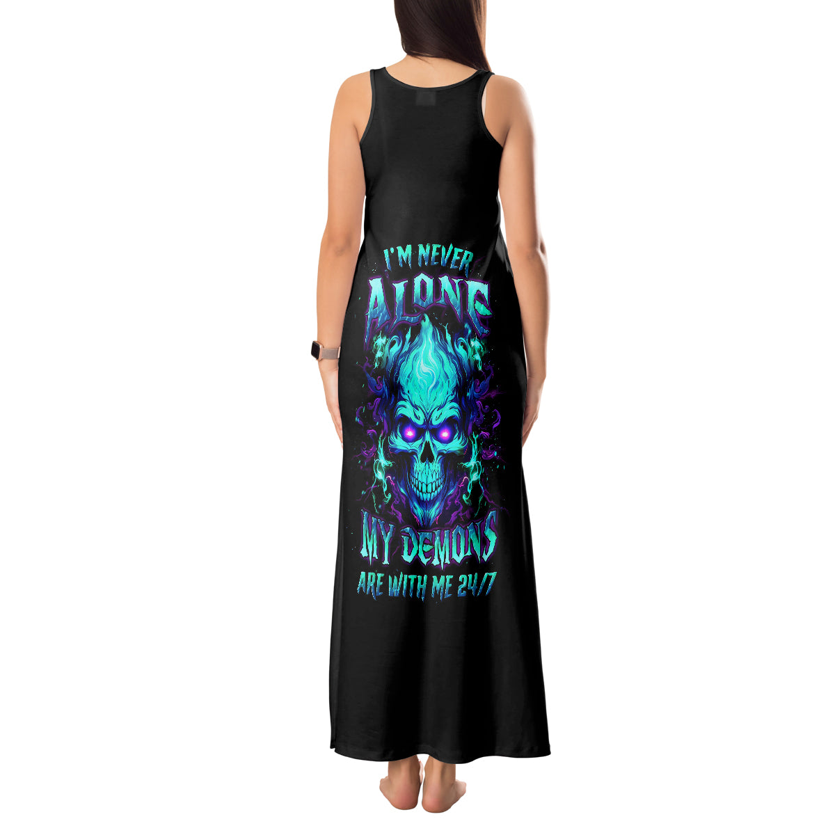 Flame Skull Tank Maxi Dress I'm Never Alone My Demons With Me 24/7 - Wonder Print Shop