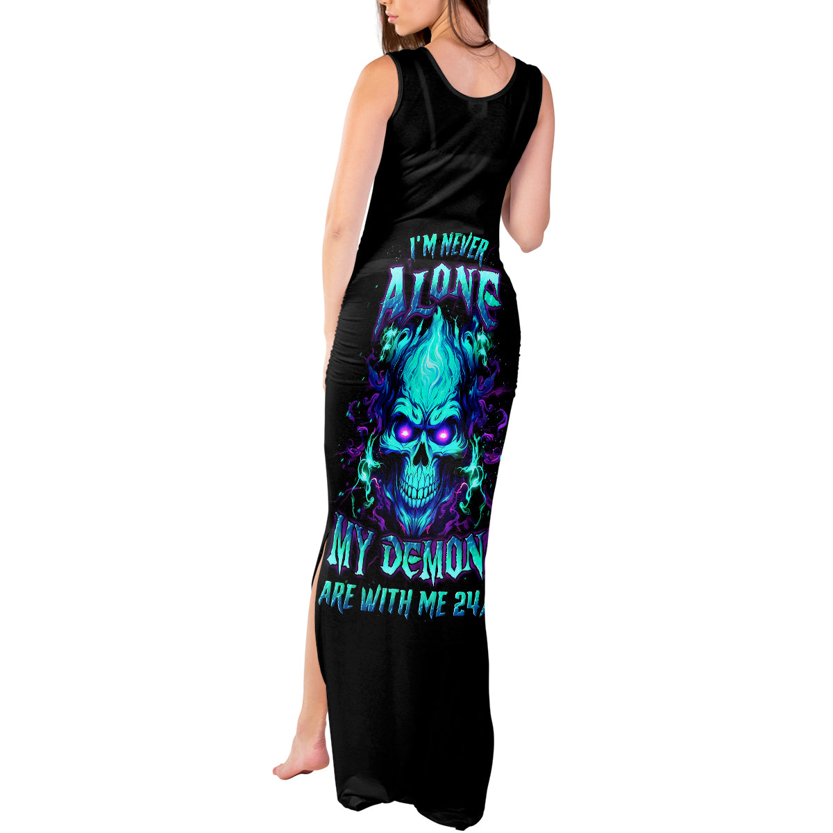 Flame Skull Tank Maxi Dress I'm Never Alone My Demons With Me 24/7 - Wonder Print Shop