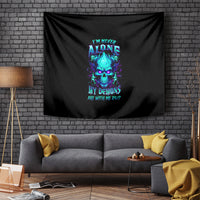 Flame Skull Tapestry I'm Never Alone My Demons With Me 24/7 - Wonder Print Shop