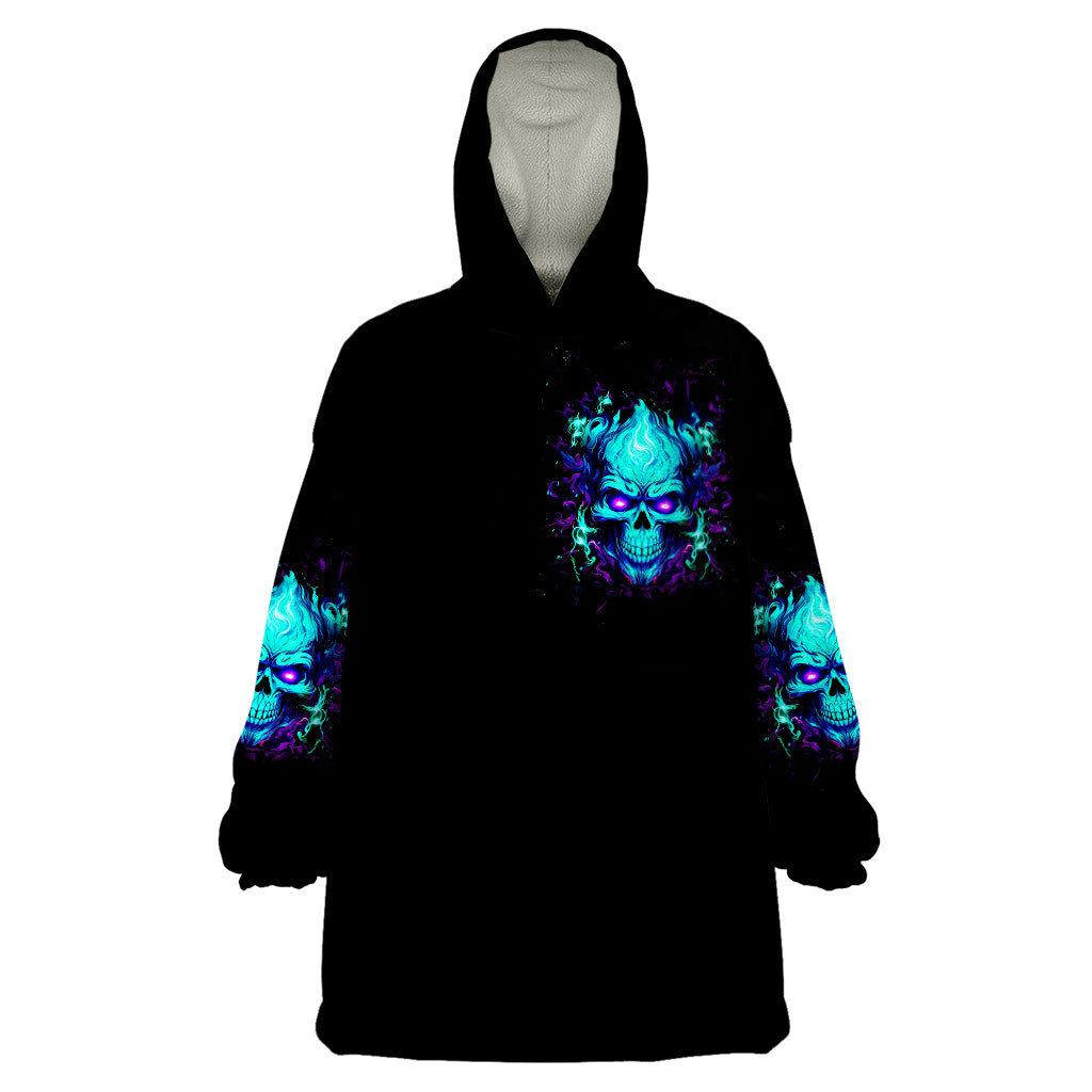 Flame Skull Wearable Blanket Hoodie I'm Never Alone My Demons With Me 24/7 - Wonder Print Shop