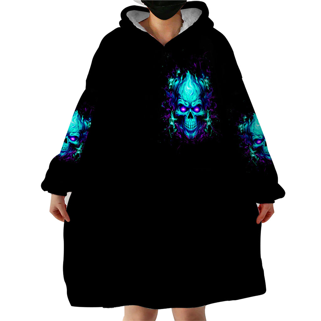Flame Skull Wearable Blanket Hoodie I'm Never Alone My Demons With Me 24/7 - Wonder Print Shop