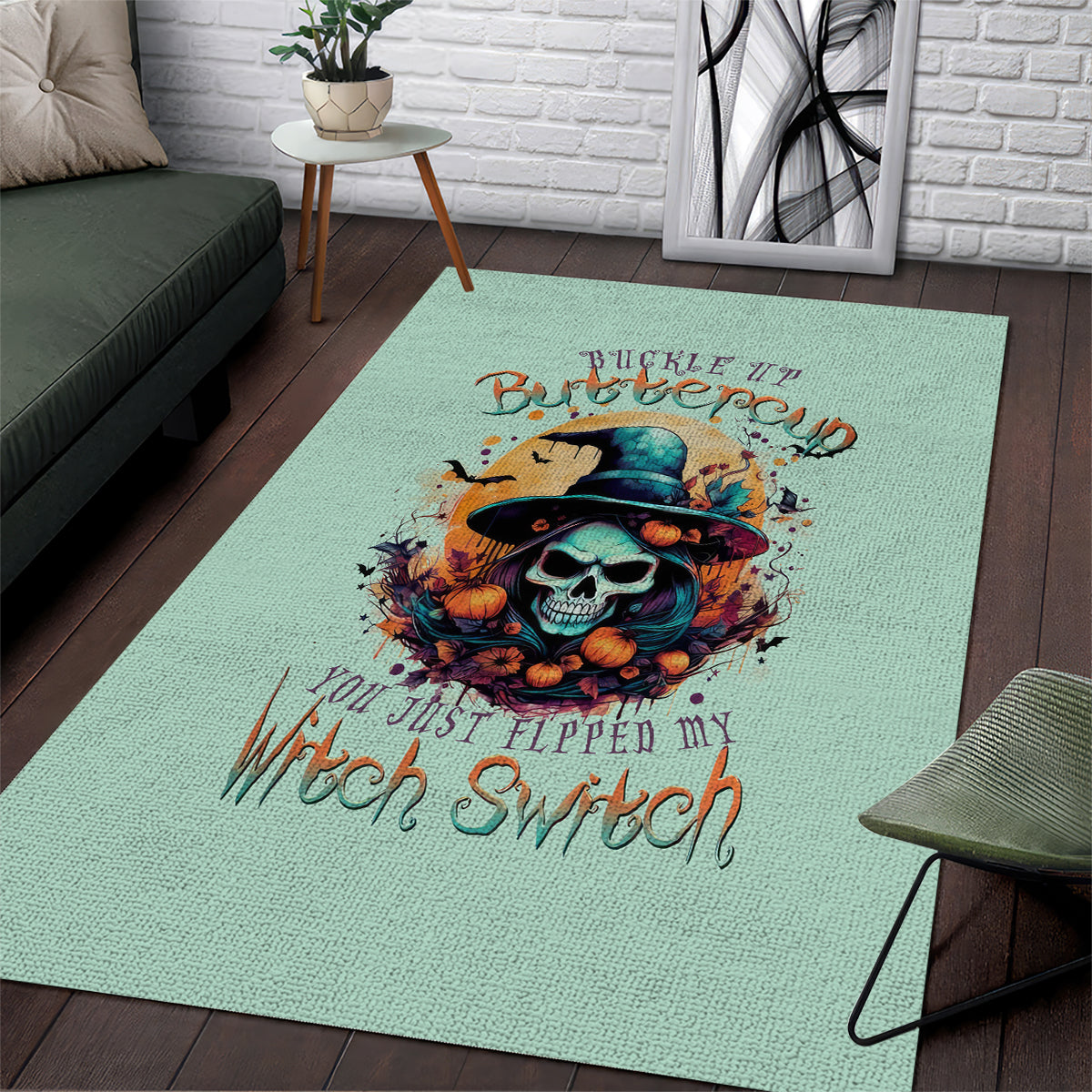 Witch Skull Area Rug Buckle Up Buttercup You Just FLipped My Witch Switch - Wonder Print Shop