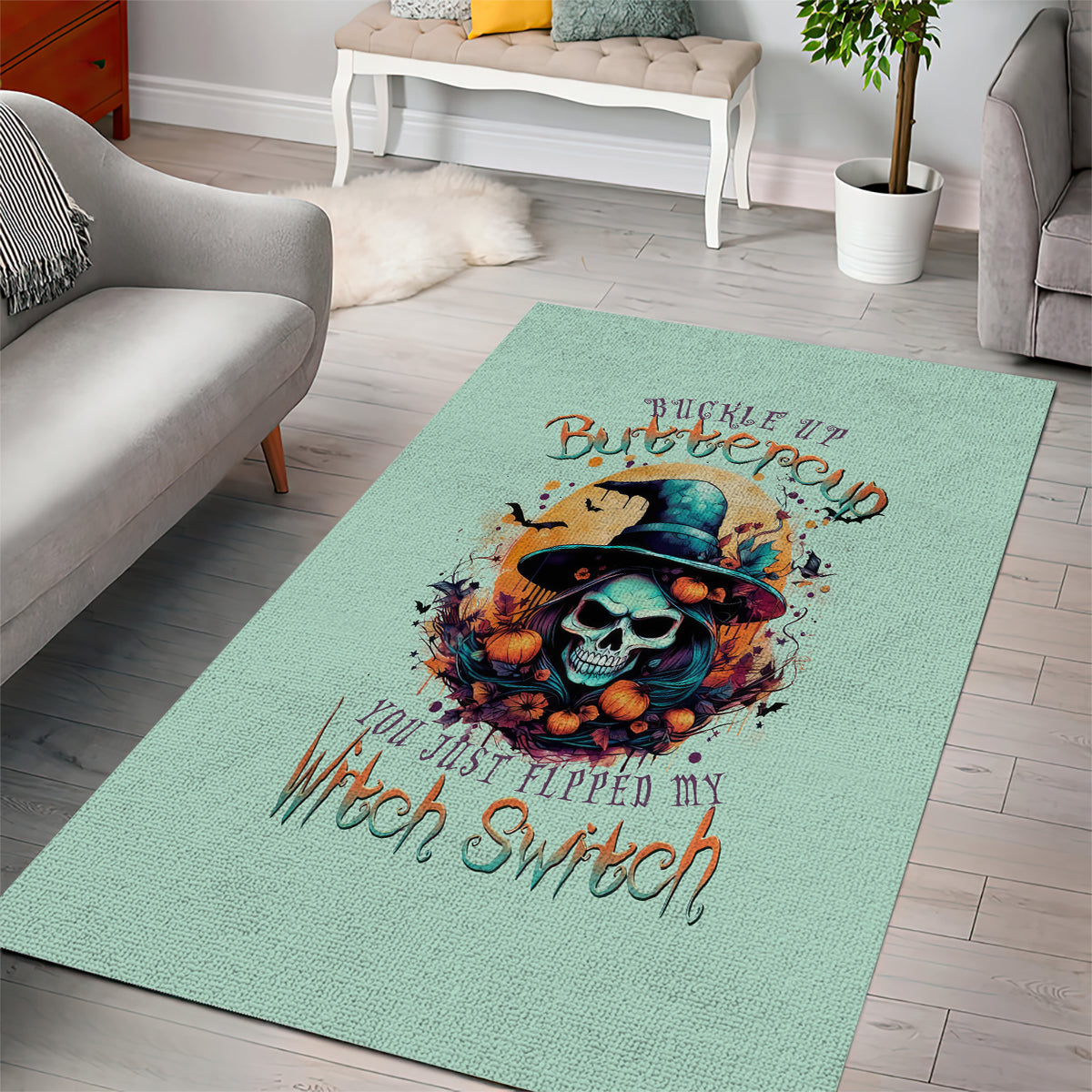 Witch Skull Area Rug Buckle Up Buttercup You Just FLipped My Witch Switch - Wonder Print Shop