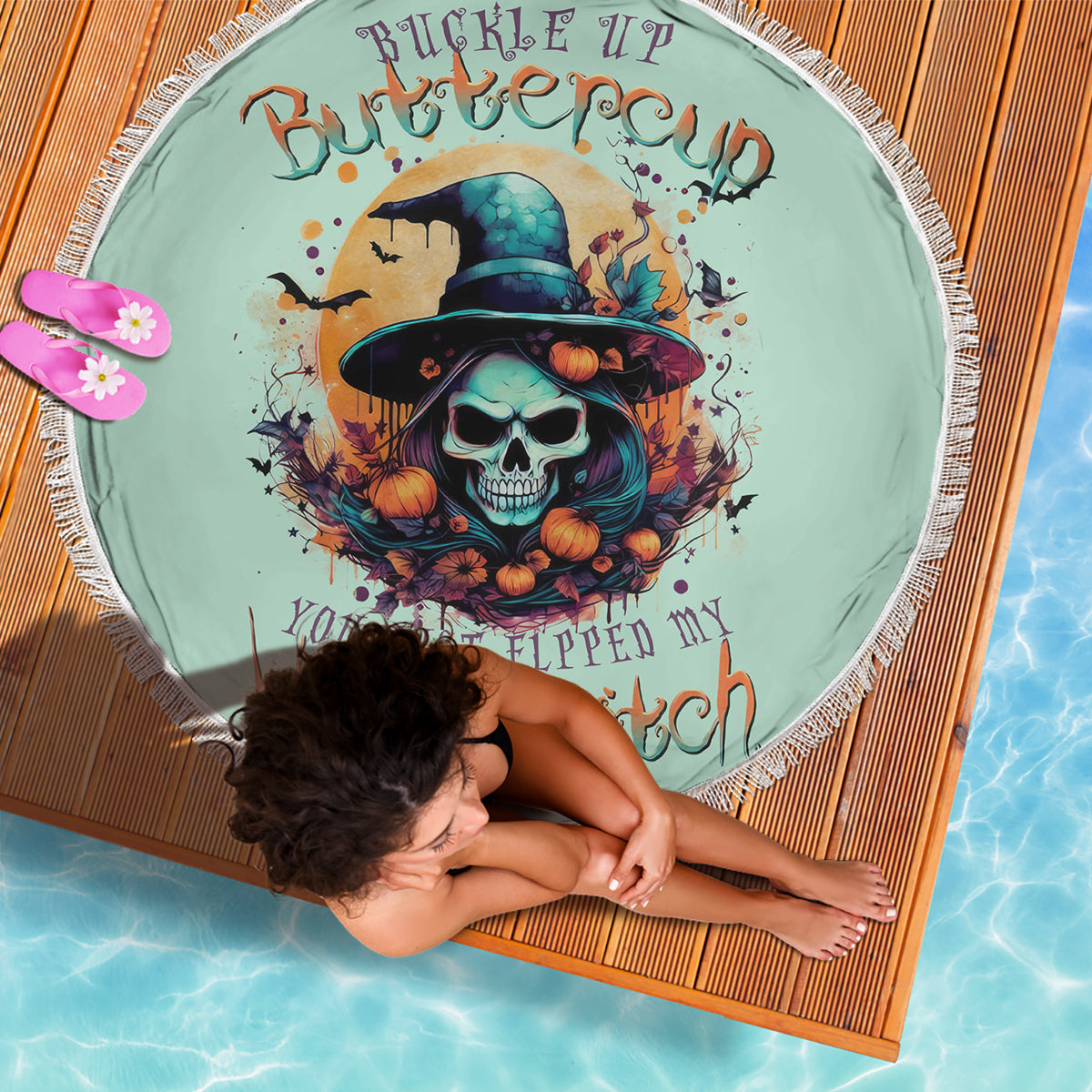 Witch Skull Beach Blanket Buckle Up Buttercup You Just FLipped My Witch Switch - Wonder Print Shop