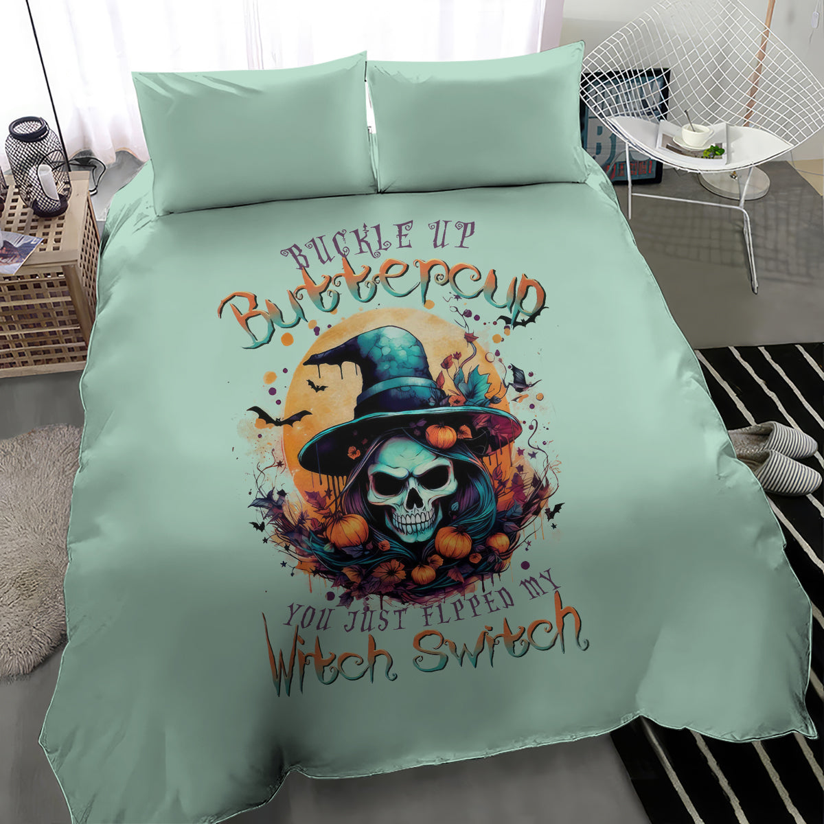 Witch Skull Bedding Set Buckle Up Buttercup You Just FLipped My Witch Switch - Wonder Print Shop