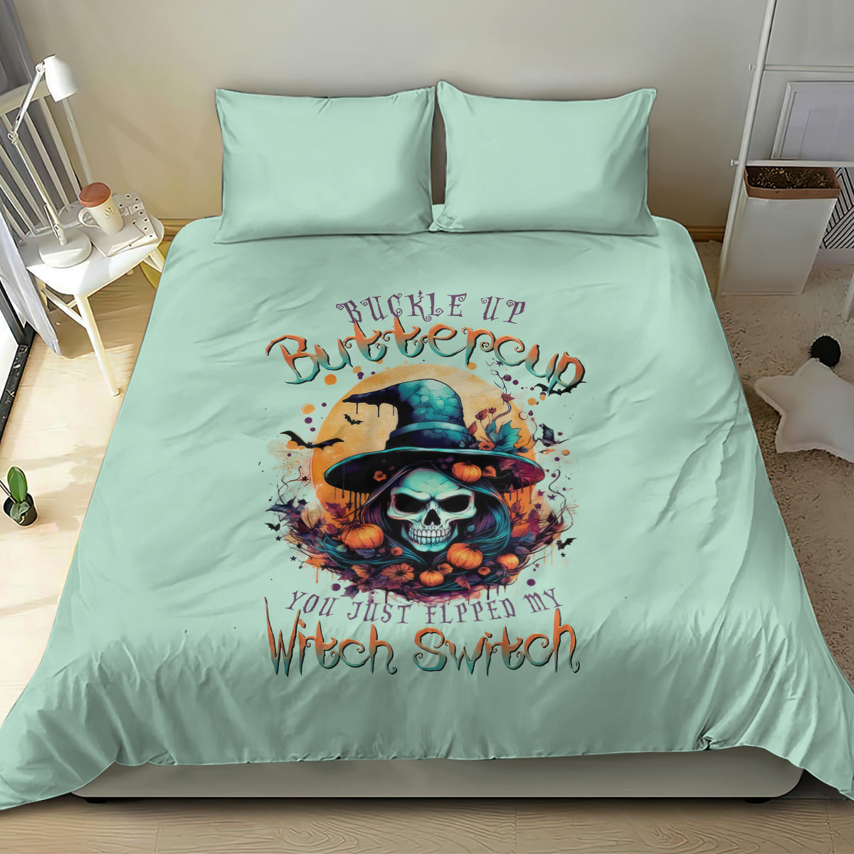 Witch Skull Bedding Set Buckle Up Buttercup You Just FLipped My Witch Switch - Wonder Print Shop