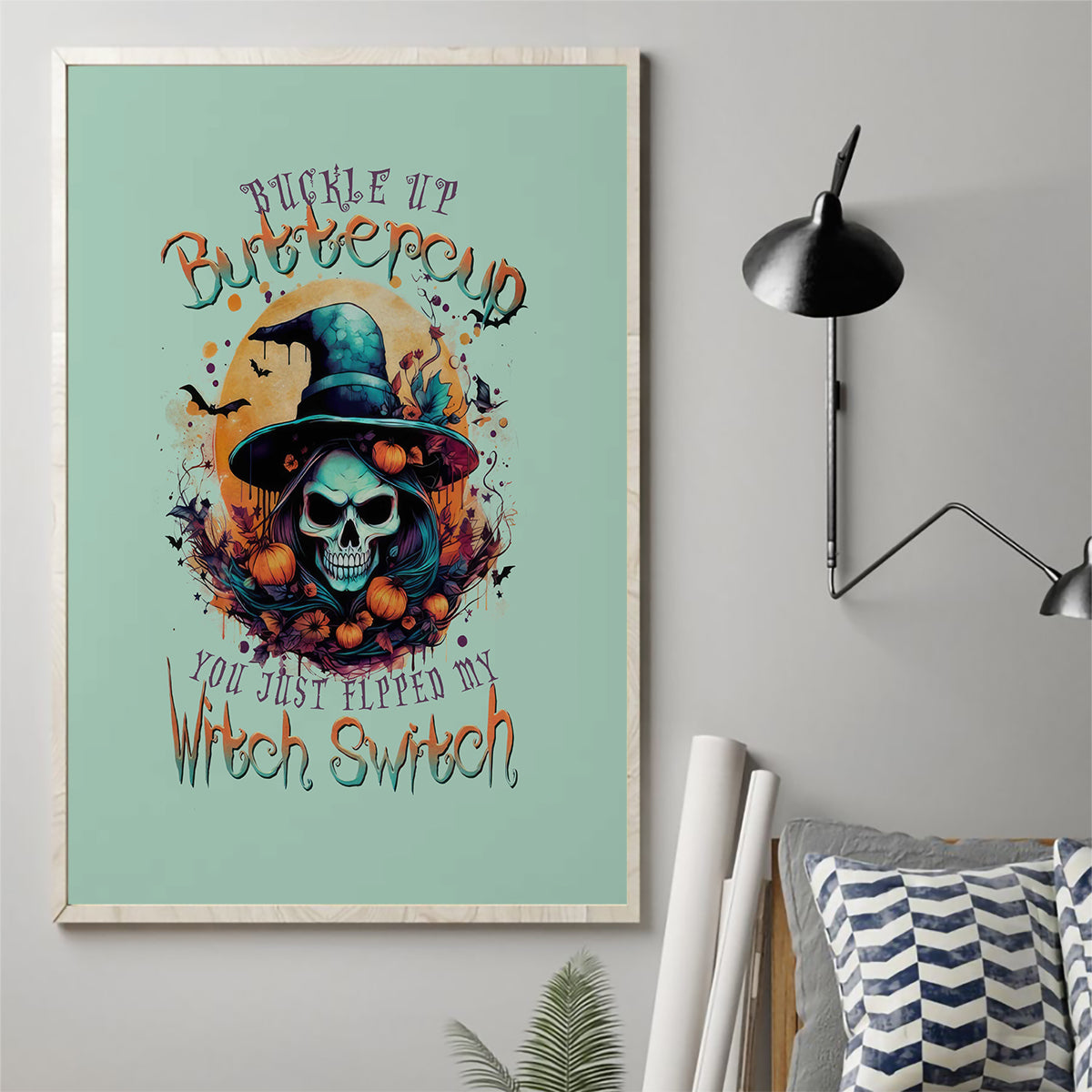 Witch Skull Canvas Wall Art Buckle Up Buttercup You Just FLipped My Witch Switch - Wonder Print Shop