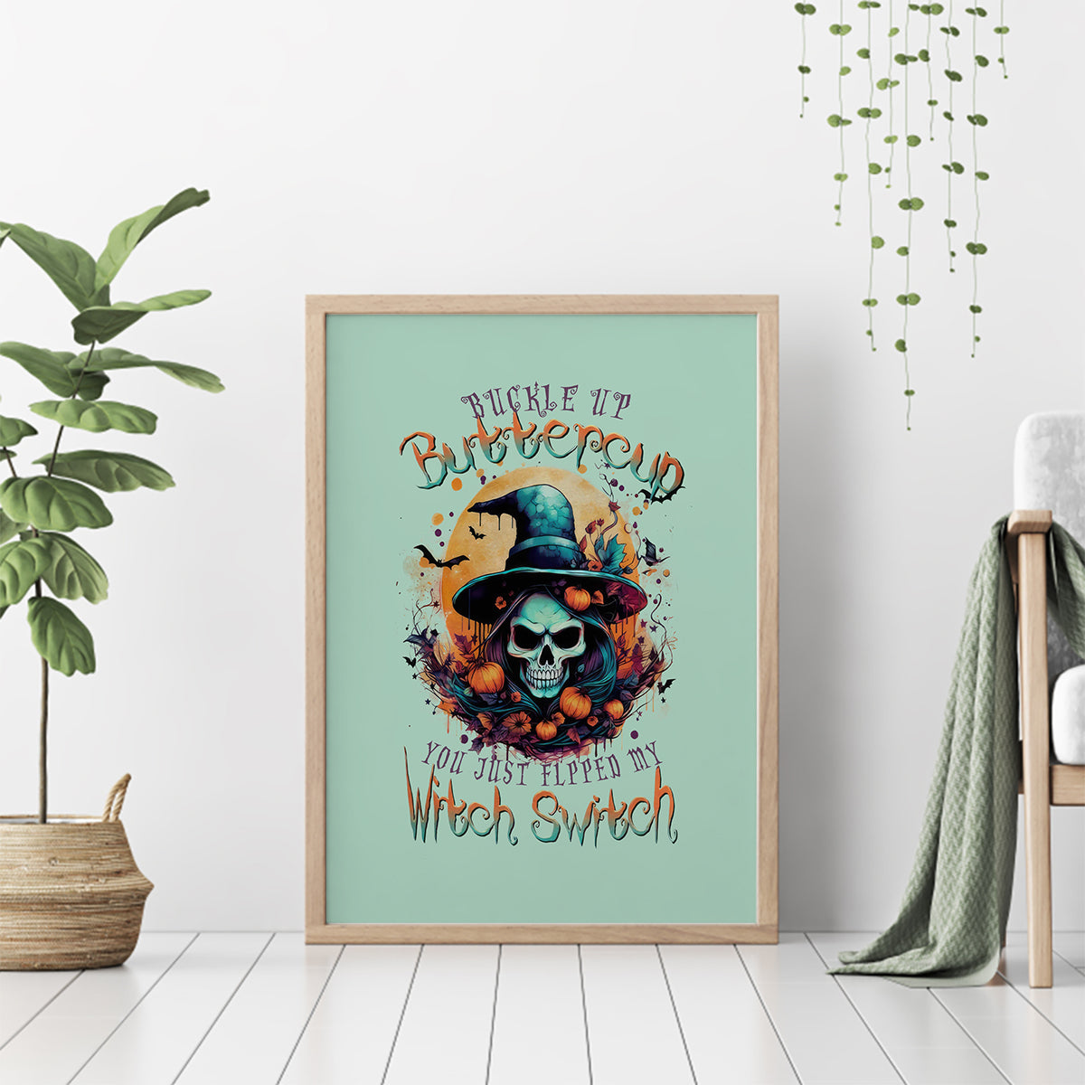 Witch Skull Canvas Wall Art Buckle Up Buttercup You Just FLipped My Witch Switch - Wonder Print Shop