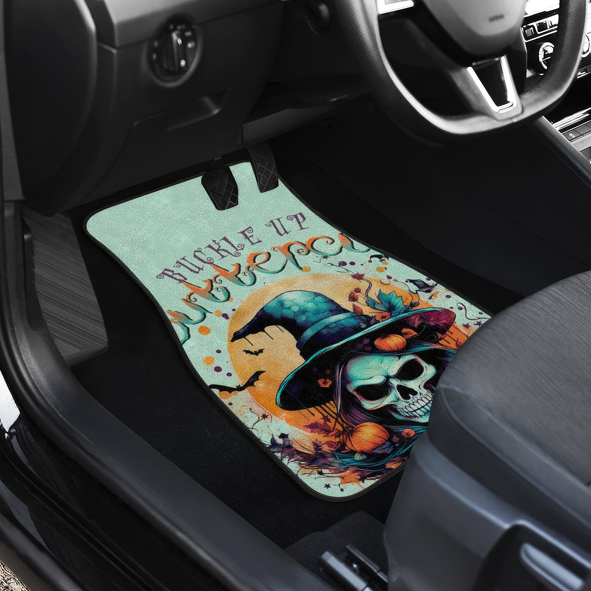 Witch Skull Car Mats Buckle Up Buttercup You Just FLipped My Witch Switch - Wonder Print Shop