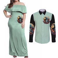 Witch Skull Couples Matching Off Shoulder Maxi Dress and Long Sleeve Button Shirts Buckle Up Buttercup You Just FLipped My Witch Switch - Wonder Print Shop