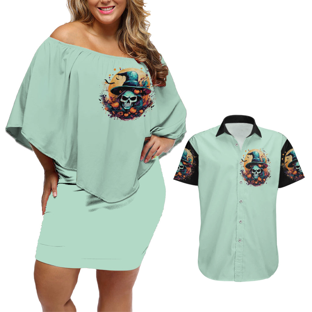 Witch Skull Couples Matching Off Shoulder Short Dress and Hawaiian Shirt Buckle Up Buttercup You Just FLipped My Witch Switch - Wonder Print Shop