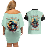 Witch Skull Couples Matching Off Shoulder Short Dress and Hawaiian Shirt Buckle Up Buttercup You Just FLipped My Witch Switch - Wonder Print Shop