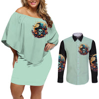 Witch Skull Couples Matching Off Shoulder Short Dress and Long Sleeve Button Shirts Buckle Up Buttercup You Just FLipped My Witch Switch - Wonder Print Shop