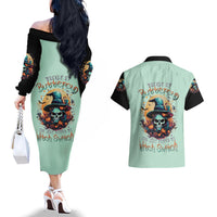 Witch Skull Couples Matching Off The Shoulder Long Sleeve Dress and Hawaiian Shirt Buckle Up Buttercup You Just FLipped My Witch Switch - Wonder Print Shop