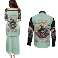 Witch Skull Couples Matching Puletasi Dress and Long Sleeve Button Shirts Buckle Up Buttercup You Just FLipped My Witch Switch - Wonder Print Shop