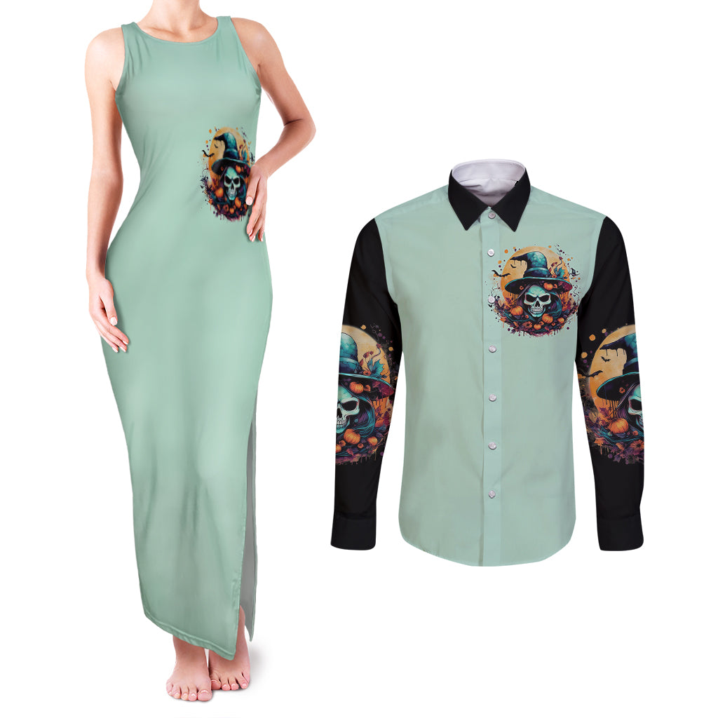 Witch Skull Couples Matching Tank Maxi Dress and Long Sleeve Button Shirts Buckle Up Buttercup You Just FLipped My Witch Switch - Wonder Print Shop