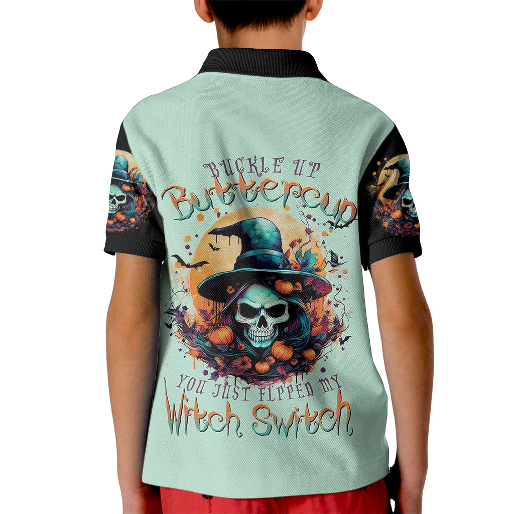 Witch Skull Kid Polo Shirt Buckle Up Buttercup You Just FLipped My Witch Switch - Wonder Print Shop