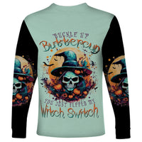 Witch Skull Long Sleeve Shirt Buckle Up Buttercup You Just FLipped My Witch Switch - Wonder Print Shop