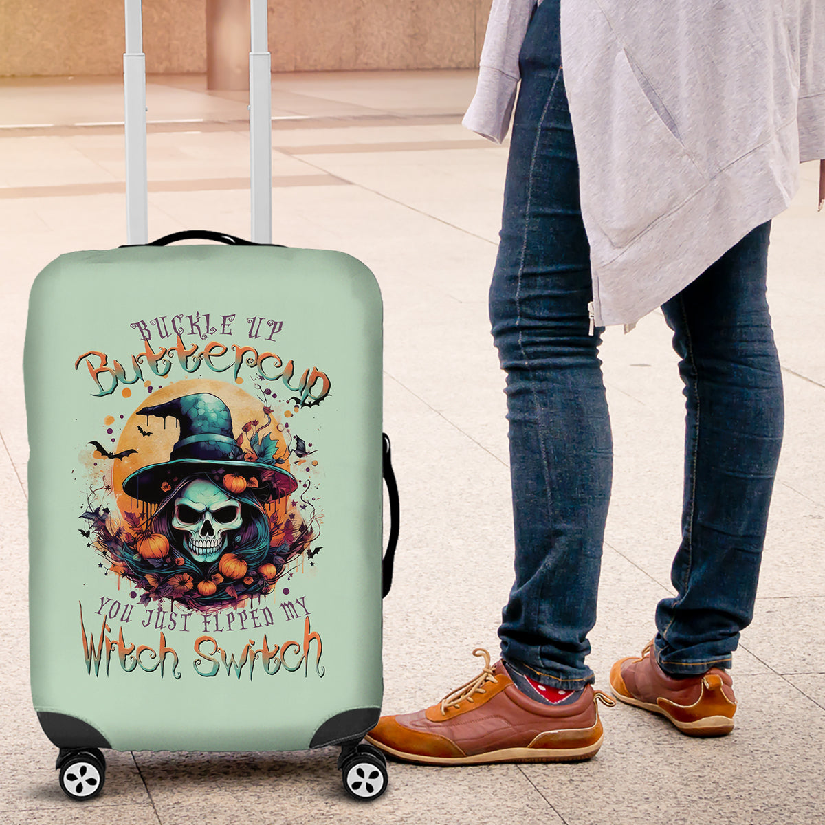 Witch Skull Luggage Cover Buckle Up Buttercup You Just FLipped My Witch Switch - Wonder Print Shop