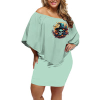 Witch Skull Off Shoulder Short Dress Buckle Up Buttercup You Just FLipped My Witch Switch - Wonder Print Shop