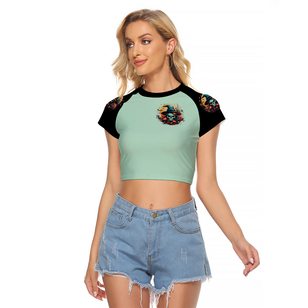 Witch Skull Raglan Cropped T Shirt Buckle Up Buttercup You Just FLipped My Witch Switch - Wonder Print Shop