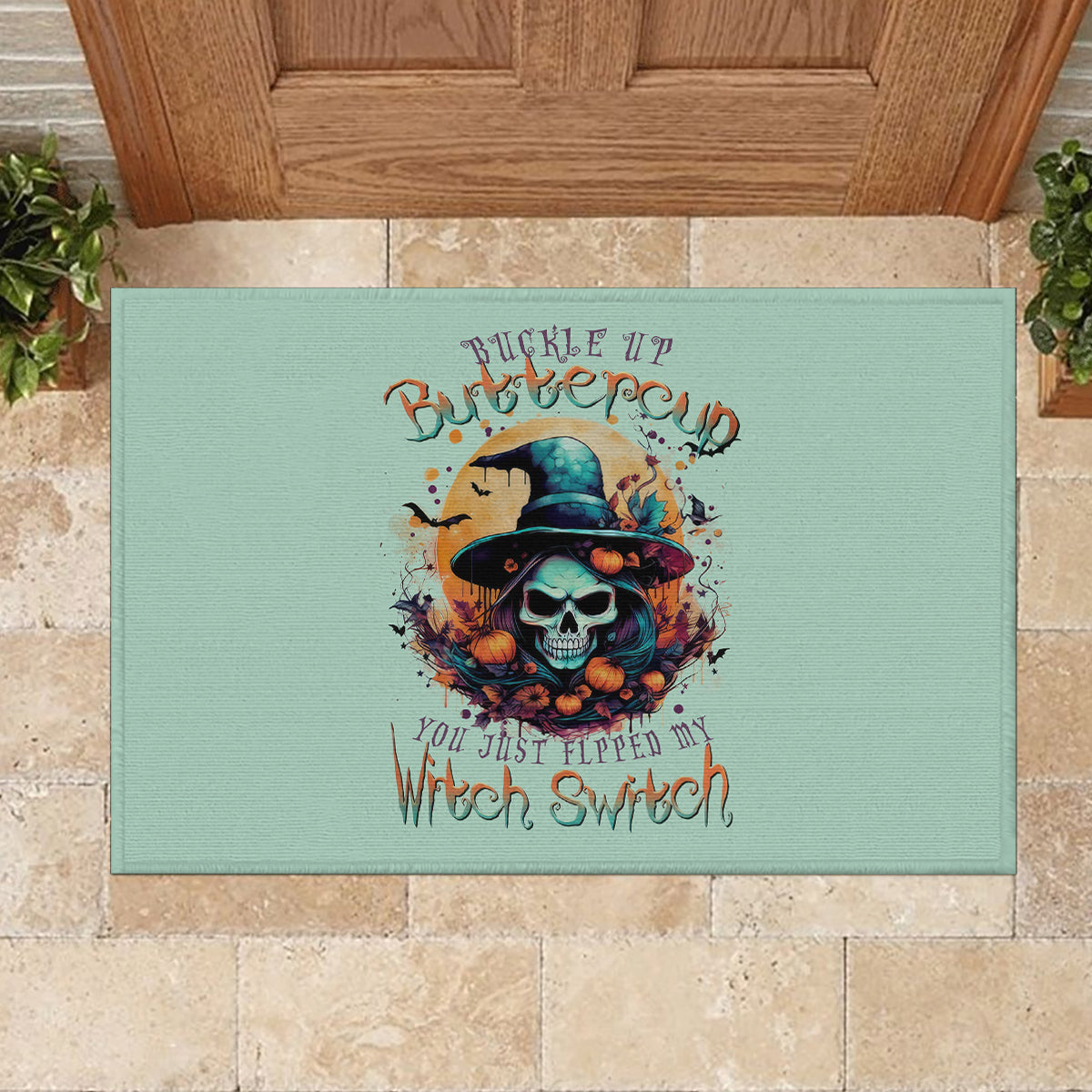 Witch Skull Rubber Doormat Buckle Up Buttercup You Just FLipped My Witch Switch - Wonder Print Shop