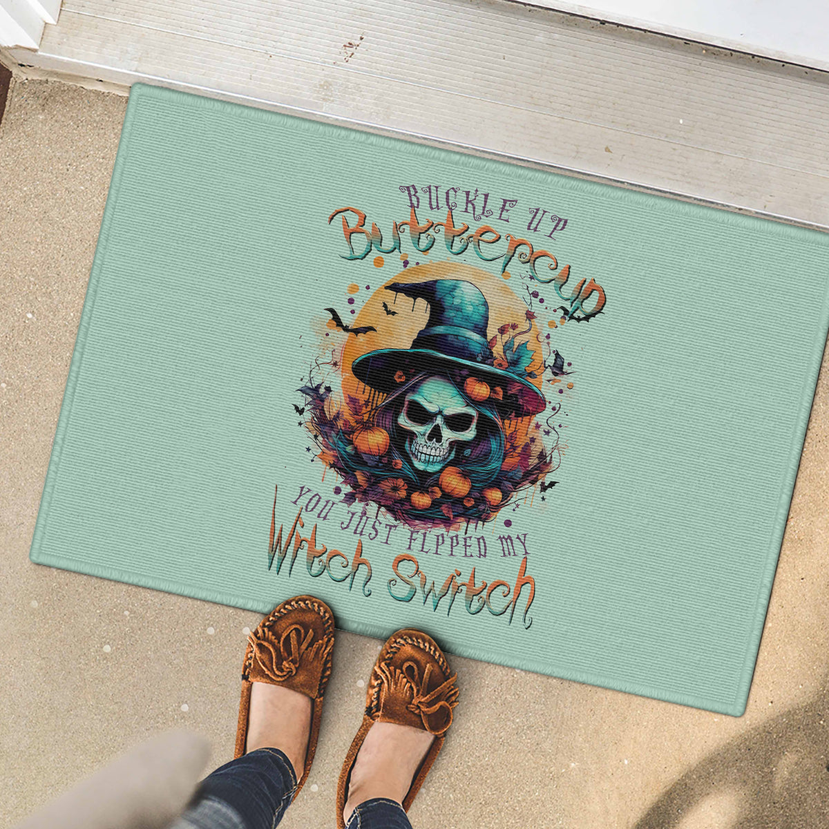 Witch Skull Rubber Doormat Buckle Up Buttercup You Just FLipped My Witch Switch - Wonder Print Shop