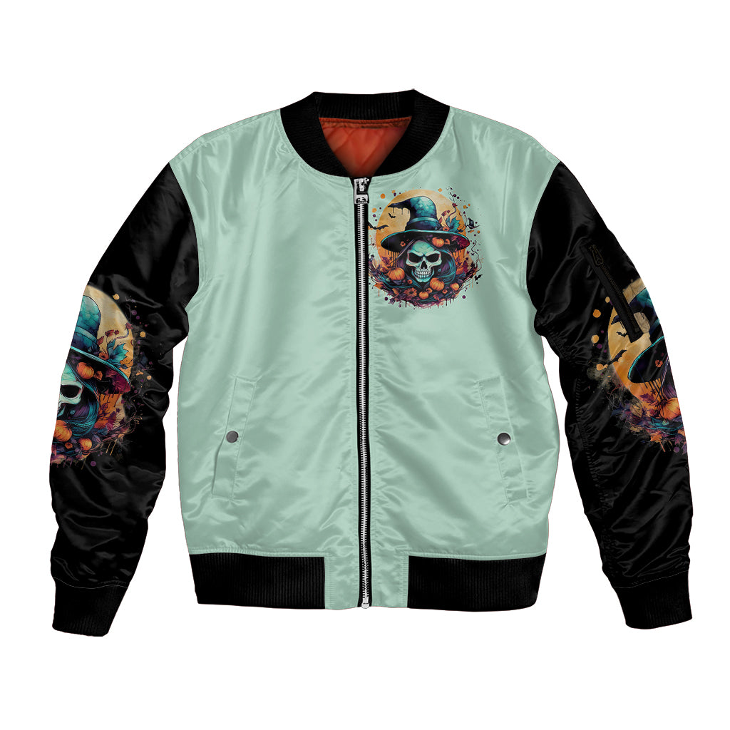 Witch Skull Sleeve Zip Bomber Jacket Buckle Up Buttercup You Just FLipped My Witch Switch - Wonder Print Shop