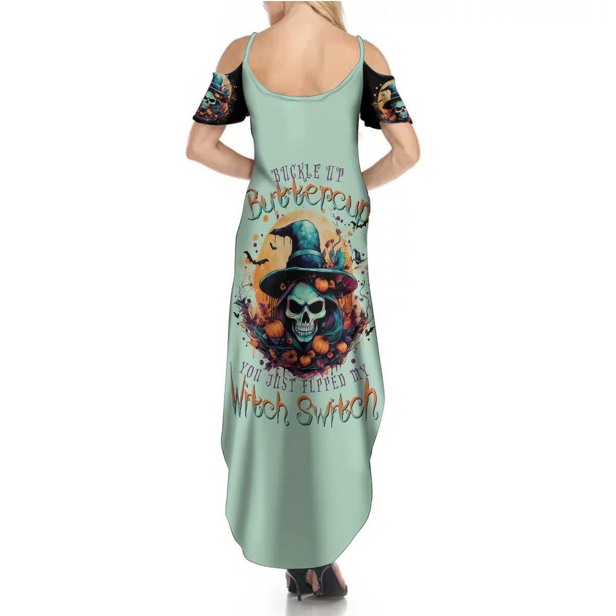Witch Skull Summer Maxi Dress Buckle Up Buttercup You Just FLipped My Witch Switch - Wonder Print Shop