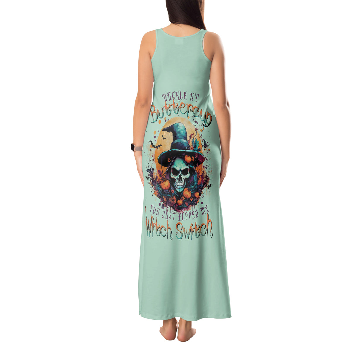 Witch Skull Tank Maxi Dress Buckle Up Buttercup You Just FLipped My Witch Switch - Wonder Print Shop