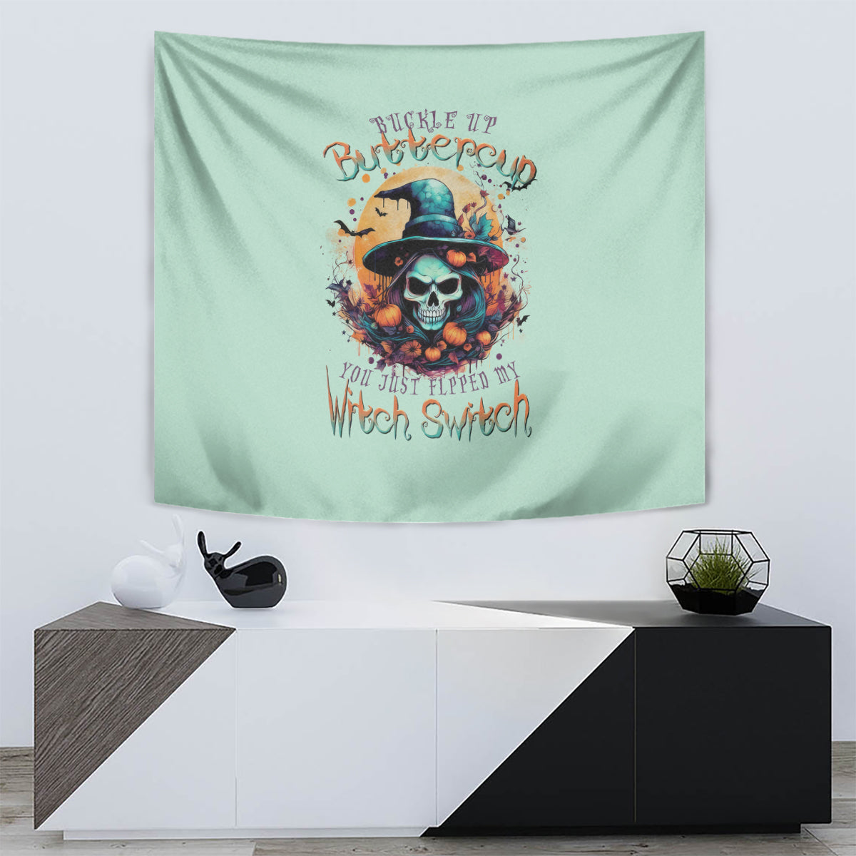 Witch Skull Tapestry Buckle Up Buttercup You Just FLipped My Witch Switch - Wonder Print Shop