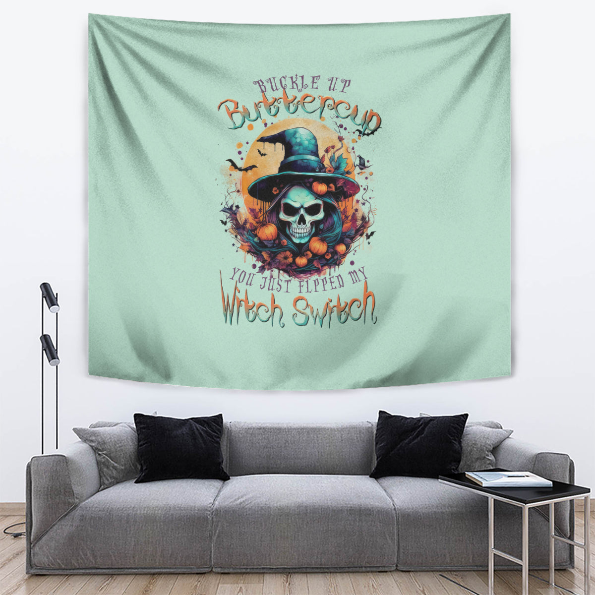 Witch Skull Tapestry Buckle Up Buttercup You Just FLipped My Witch Switch - Wonder Print Shop