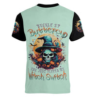 Witch Skull Women V Neck T Shirt Buckle Up Buttercup You Just FLipped My Witch Switch - Wonder Print Shop